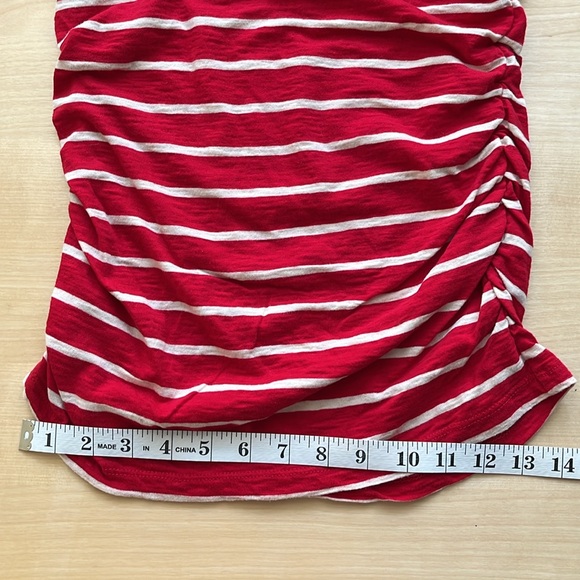 CASLON Red/Cream Stripes V Neck T Shirt with Ruching On The Sides, Small Petite - Picture 5 of 8